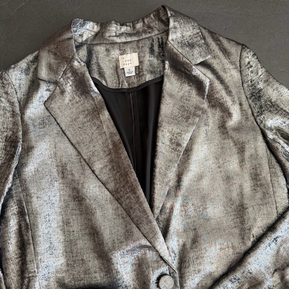 a new day Shimmering Silver Metallic Blazer Women’s Size S - Picture 10 of 16
